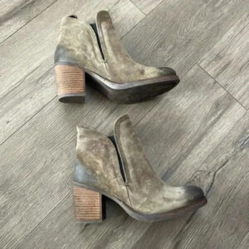 Bellfield Taupe Suede Stacked Heel Ankle Booties